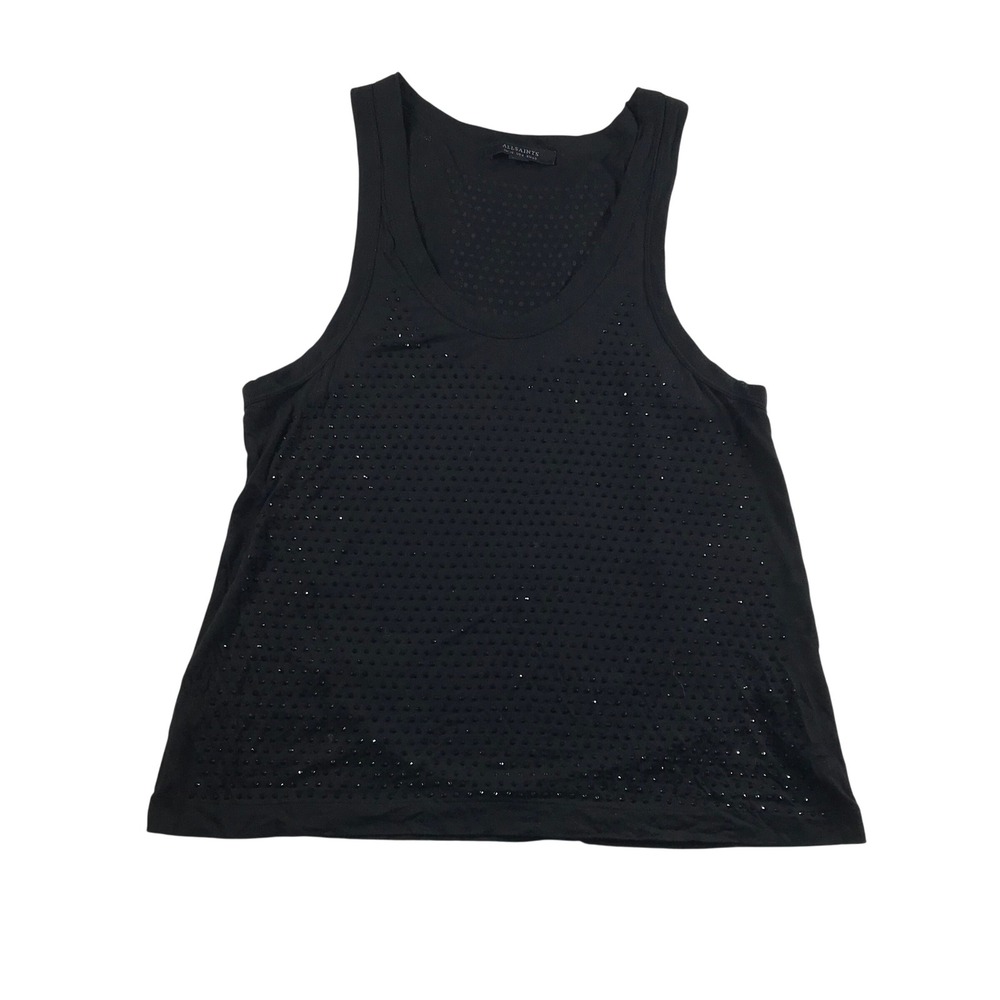 AllSaints Black Studded Racerback Tank Top Lyocell Scoop Neck Womens US 8 UK 12
